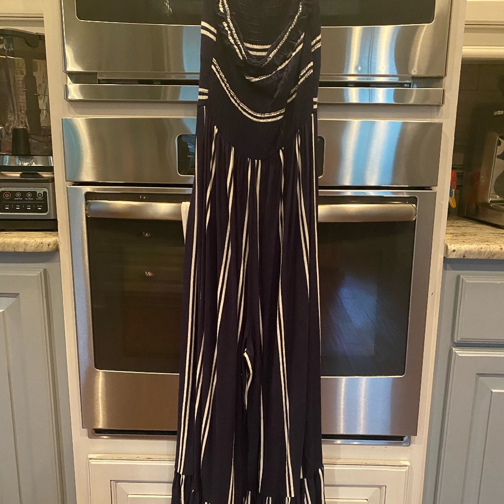 Striped jumpsuit with flared legs